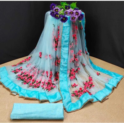 luxoya trendz Embroidered Bollywood Net Saree(Light Blue)