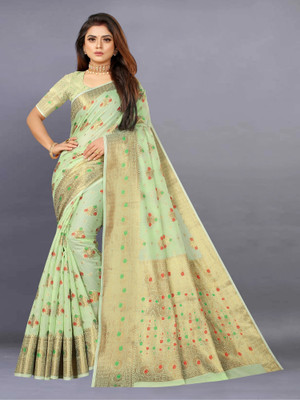 Aika Woven Daily Wear Cotton Blend Saree(Light Green)