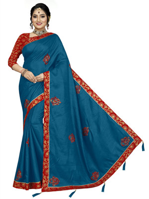 HouseOfCommon Self Design Bollywood Silk Blend Saree(Blue, Red)