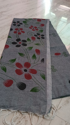 Sandhyatara Printed Handloom Cotton Blend Saree(Grey)
