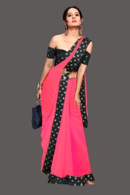 Queen worth Solid/Plain Bollywood Georgette Saree(Pink)