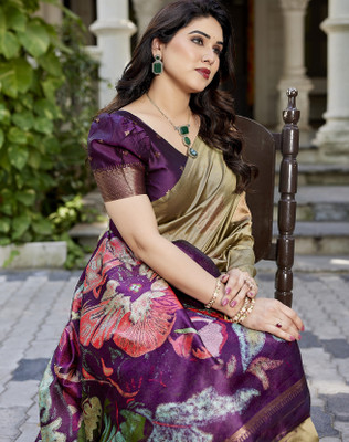 YASHIKA Woven Chettinadu Cotton Silk Saree(White)