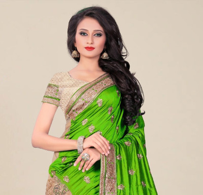 M.S.RETAIL Embroidered Bollywood Silk Blend Saree(Green)