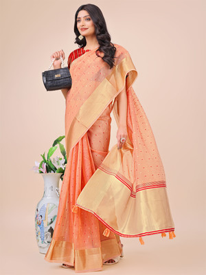 Tasrika Self Design Banarasi Organza Saree(Orange)
