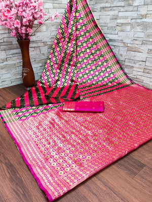 Vedant Vastram Self Design Banarasi Silk Blend Saree(Magenta)