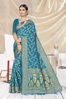 Divastri Woven Banarasi Silk Blend Saree(Blue)