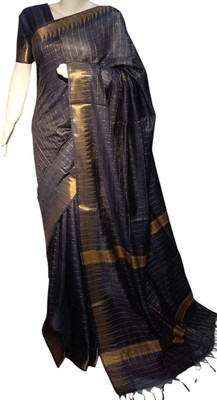Zafreen Handloom Checkered, Woven, Self Design Bhagalpuri Cotton Silk Saree(Maroon)