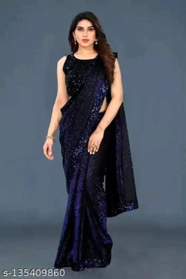 NG CREATION Floral Print Bollywood Lycra Blend Saree(Dark Blue)