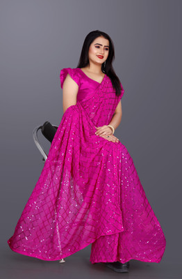 JAY RAMDEV FASHION Embroidered Chanderi Georgette Saree(Purple)