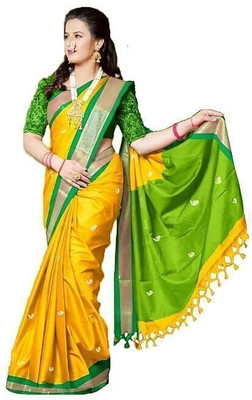 Shruti Bandhani Woven Kanjivaram Cotton Silk Saree(Yellow)