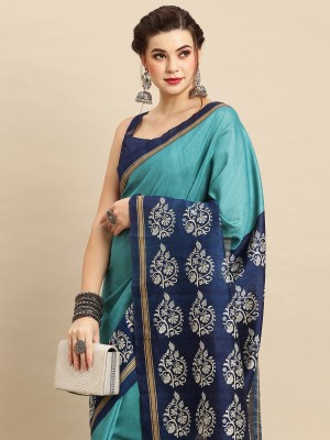 Sareemall Printed, Color Block, Blocked Printed Daily Wear Pure Cotton Saree(Blue)