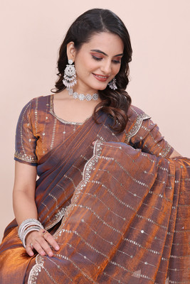 K 5 FASHION Embellished Bollywood Jimmy choo Saree(Brown)