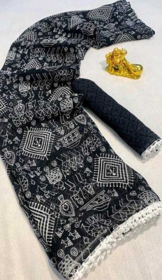 S.R.TEXTILES Woven Kalamkari Georgette Saree(Black)