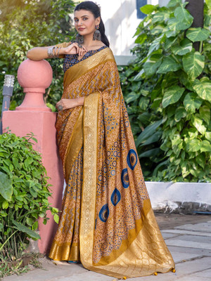Tasrika Printed Chinnalapattu Viscose Rayon Saree(Mustard)