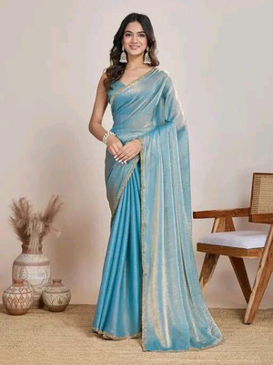 JENYA STORE Solid/Plain Saree with Attached Blouse Chiffon Saree(Blue)