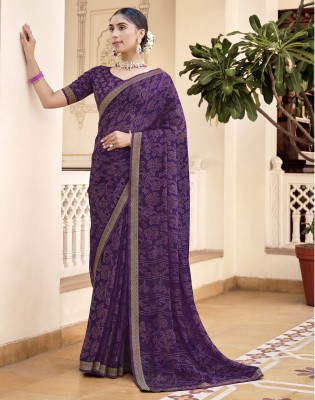 Satrani Embellished, Geometric Print, Printed Bandhani Chiffon Saree(Purple, Multicolor)