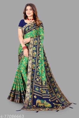 mahalaxmi fab Printed Bollywood Jute Silk Saree(Multicolor, Blue, Light Green)