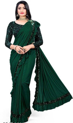 Stylephoria Embellished, Solid/Plain Bollywood Lycra Blend Saree(Blue)