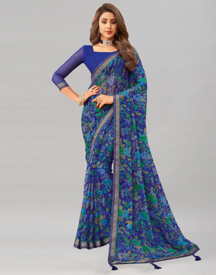 SIRIL Embellished, Printed Bollywood Chiffon, Georgette Saree(Blue)