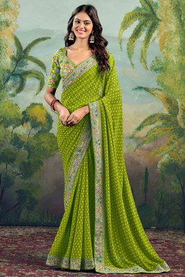 Hartik Fashion Embroidered Bollywood Georgette Saree(Light Green)