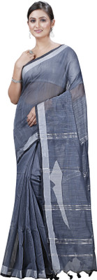 SUBHO SAREE CENTRE Solid/Plain Handloom Cotton Silk Saree(Black, Grey)