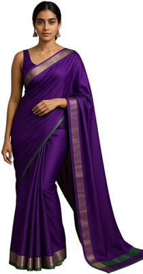 Montauk Fabians Solid/Plain Handloom Dupion Silk Saree(Purple)