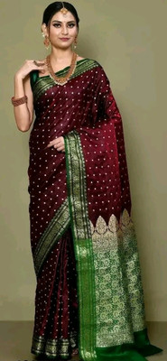 sarees Embroidered Banarasi Satin Saree(Maroon)