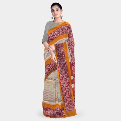 Craftniketan Printed Kantha Cotton Silk Saree(Blue)