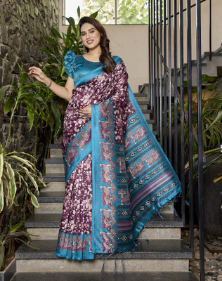 Divastri Printed Bhagalpuri Art Silk Saree(Purple)
