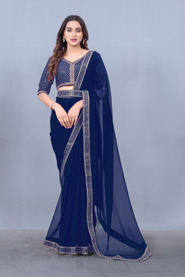 ANANT DESIGNER STUDIO Embroidered Banarasi Georgette Saree(Blue)