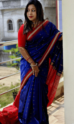 AJMERA FAISHON Temple Border Sambalpuri Art Silk Saree(Blue)