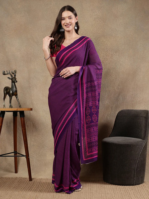BALOOBI Digital Print Daily Wear Silk Blend Saree(Purple)