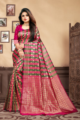 VARNI DESIGNER HUB Woven Banarasi Silk Blend Saree(Magenta)