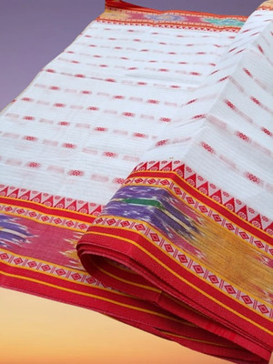 Happy Creation Printed Tant Cotton Blend Saree(White)