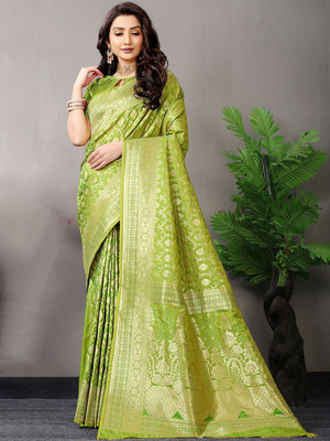 ANOUK Woven Chanderi Silk Blend Saree(Green)