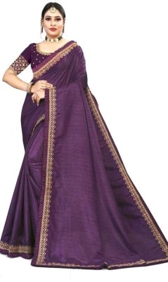 LDCN Embroidered Banarasi Pure Silk Saree(Purple)