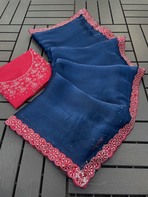 HouseOfCommon Solid/Plain Bollywood Georgette Saree(Pink)