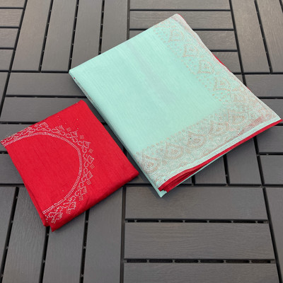 HouseOfCommon Embellished Bollywood Supernet Saree(Light Blue)