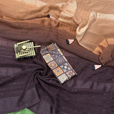 HouseOfCommon Self Design, Striped, Embroidered Bollywood Chiffon Saree(Multicolor)