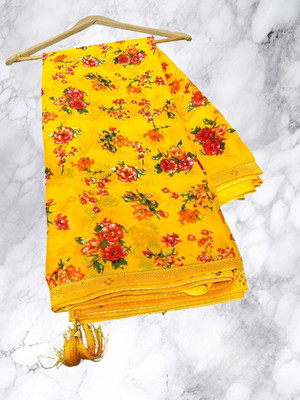 Majisasari Printed Bandhani Chiffon Saree(Yellow)