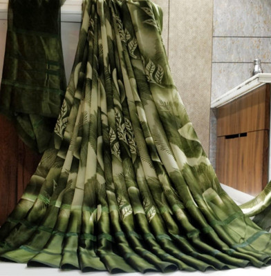 Bombey Velvat Fab Printed Arani Pattu Georgette, Satin Saree(Green)