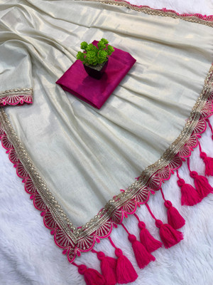 sareya veela Solid/Plain, Embroidered Maheshwari Georgette Saree(Cream)