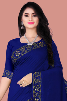 Rudra Fab Self Design Chanderi Organza, Chanderi Saree(Blue)