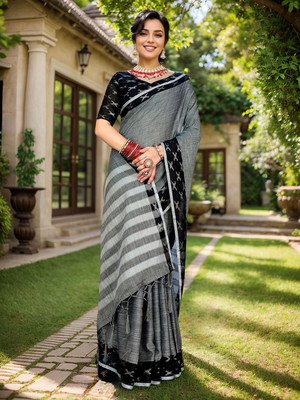 ANOUK Woven Kovai Linen Saree(Grey)