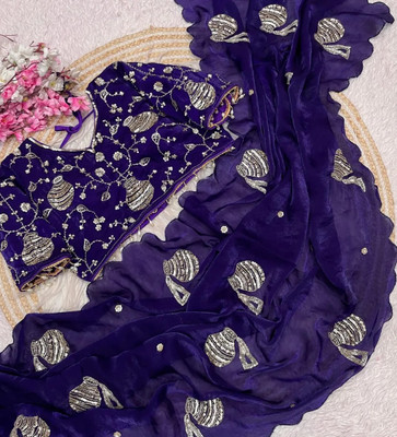 Mortile Designer Studio Embroidered Bollywood Georgette Saree(Purple)