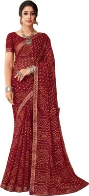 SainiVastra Printed Bandhani Chiffon Saree(Maroon)