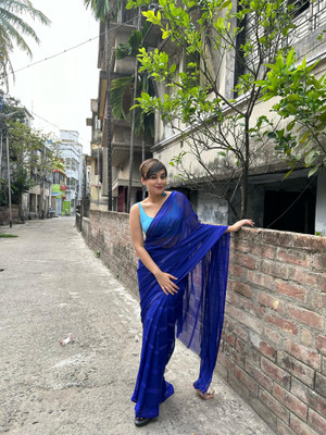 Moda Rapido Embellished, Striped Bollywood Satin Saree(Blue)