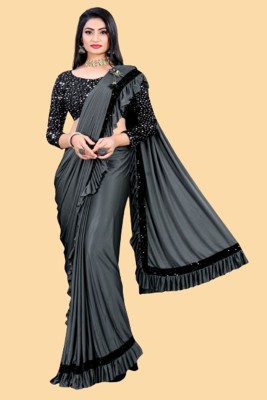 Apnisha Embellished Bollywood Lycra Blend Saree(Grey)