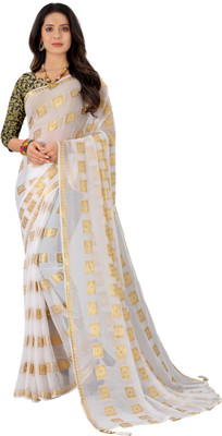 RHEY Woven Bollywood Chiffon Saree(White)