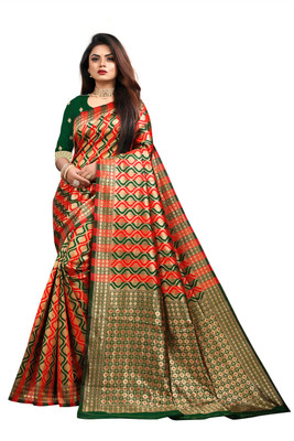 Vedant Vastram Woven Bollywood Silk Blend Saree(Red)